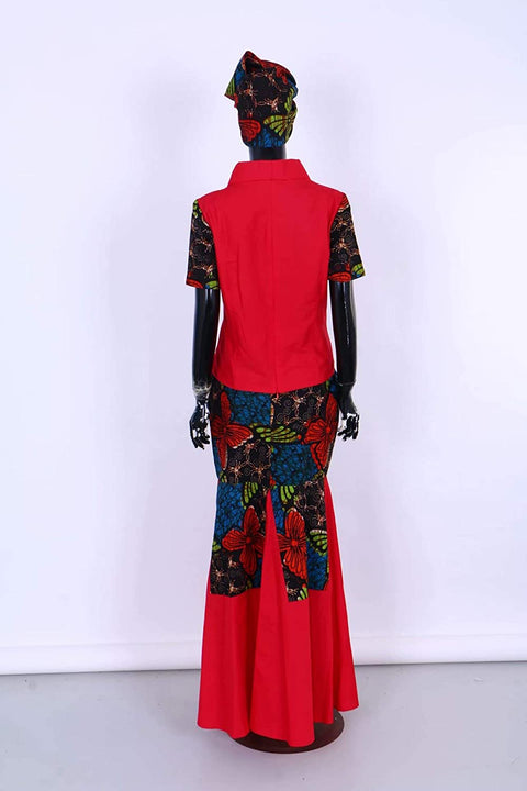 African Matching Dresses Sets Women's 3 Pieces Tops & Skirts & Headwrap Clothing Plus Size
