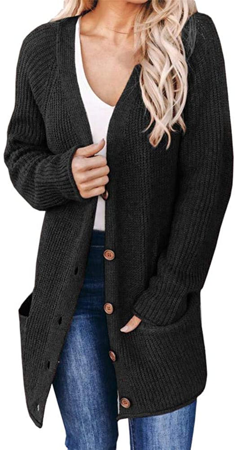 Aoysky Women's Long Sleeve Cable Knit Cardigans Button Down Open Front Chunky Sweater Cardigans