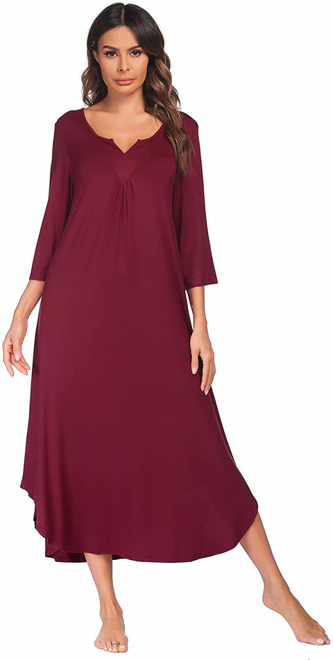 Long 3/4 Sleeve Lounge Dress Women Sleepshirt