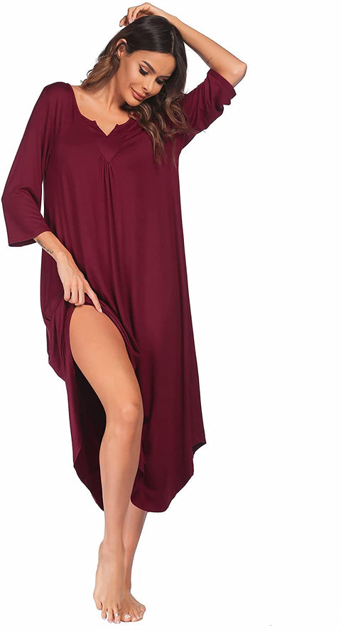 Long 3/4 Sleeve Lounge Dress Women Sleepshirt