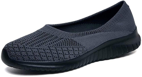 konhill Women's Slip on Flat Walking Shoes 10 US Gray/Black,42