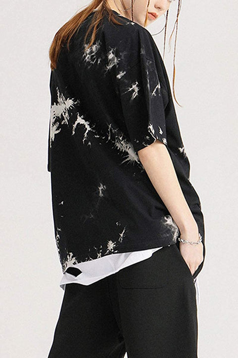 Women's Cool Summer Short Sleeve T-Shirt Fashion Black Tie Dye Top Blouse Shirts