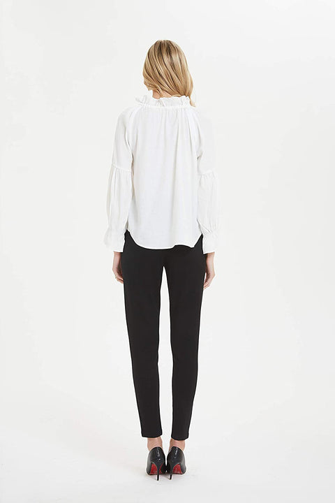 Womens White Oversized Tie Ruffled Neckline Top Blouse Tunic Shirt