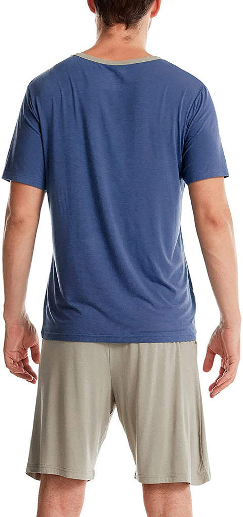 Men's Pajama Set Short Sleeves and Shorts Lounge Set Bamboo Viscose PJ Set 2 Piece