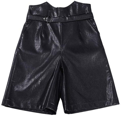 Women's Casual High Waist PU Leather Shorts Fashion Wide Leg Faux Leather Shorts