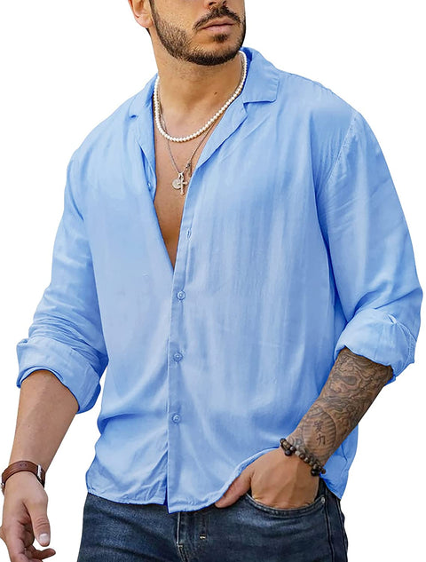 Men's Long Sleeve Button Down Shirts Regular Fit Lightweight Sweat Absorbing Breathable Solid Casual Tops