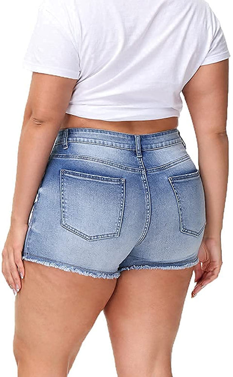 Sexy Plus Size Denim Shorts Women Distressed High Waist Shorts with Pockets Rayal Blue 16 Plus &Blue 16 Plus
