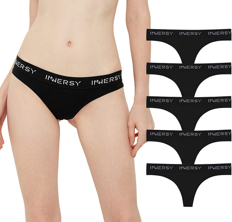 INNERSY Womens Thongs Underwear Cotton Sporty Thong Panties 5-Pack