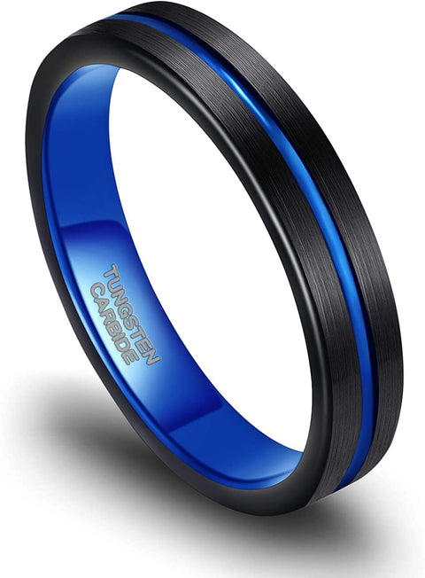 TRUMIUM 4mm Tungsten Ring Wedding Bands for Men Women Thin Groove Two Tone Engagement Ring Size 5-12