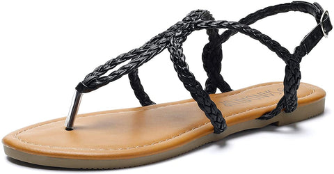 SANDALUP Women's Braided Strap Thong Flat Sandals