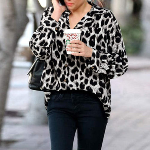 Women's Long Sleeve V Neck Button Down Blouses Fashion Leopard Print Shirts