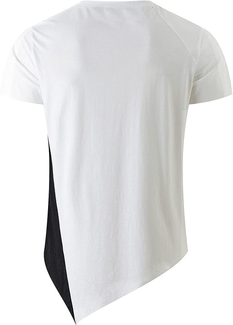 KLIEGOU Men's Fashion Splicing Irregular Hem Hip Hop T-Shirt