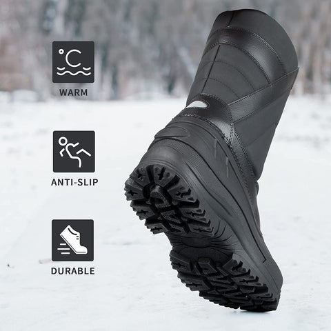 mysoft Men's Winter Snow Boots Mid Calf Waterproof Insulated Fur Lined Warm Anti-Slip Zip Boot