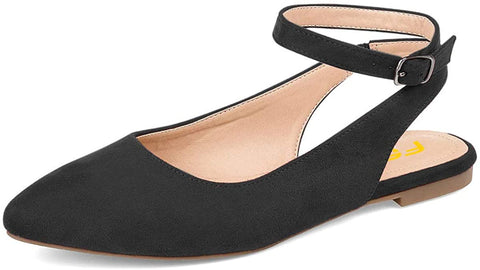 FSJ Women Trendy Pointed Toe Ballet Flats Ankle Strap Buckle Low Heels Backless Pumps Slip On Comfort Casual Walking Shoes Size 4-15 US