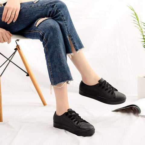 QZHIHE Women Rain Shoes Waterproof PU Sneaker Lace Up Rain Boots Canvas Shoes Csual