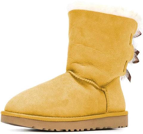 FSJ Women Cute Winter Flats Round Toe Ankle Snow Boots Comfy Low Heels Warm Fur Bows Shoes Size 4-15 US