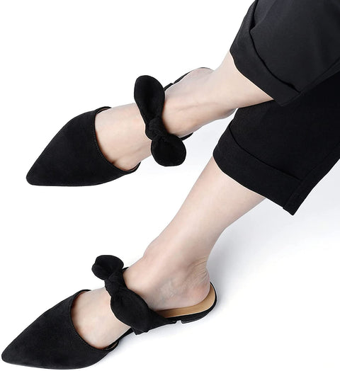 Heel The World Women's Mules Pointed Toe Flat Shoes with Bow