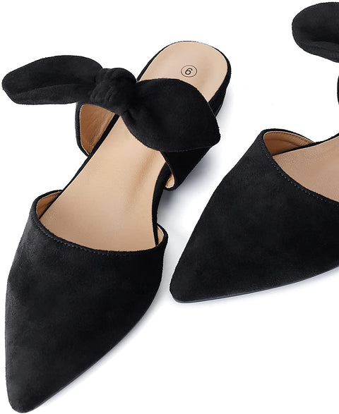 Heel The World Women's Mules Pointed Toe Flat Shoes with Bow