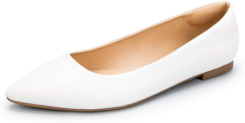 mysoft Women's Pointed Toe Ballet Flats Slip On Dress Shoes with Comfort Heel Protection White
