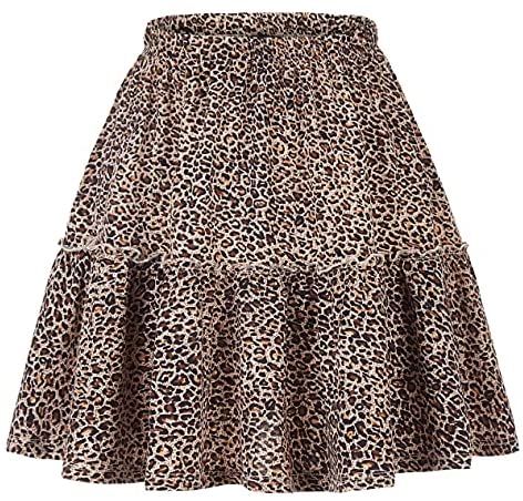 Urban CoCo Women's Sexy Leopard Printed Stretchy Flared Mini Skater Skirt