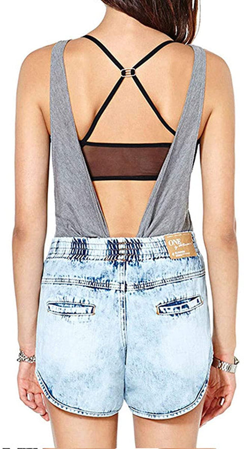 Women's Casual Elastic Waistband Mid Waisted Solid Irregular Denim Shorts