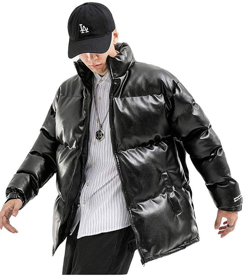 LINGMIN Men's Casual Stand Collar Padded Jacket Winter Cotton Quilted Thicken Outwear
