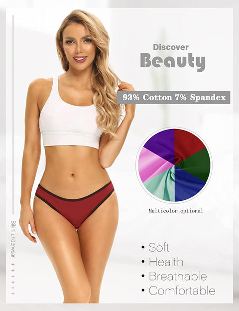 POKARLA Women's Hi-Cut Bikini Panties Soft Stretch Cotton Underwear Hipster Ladies Briefs 6-Pack(Regular & Plus Size)