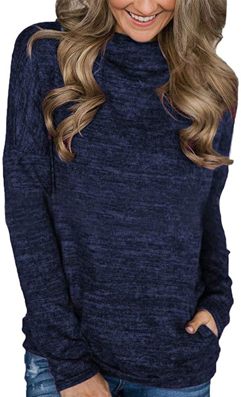 Women's Solid Half High Neck Sweatshirt Plain Long Sleeve Shirt