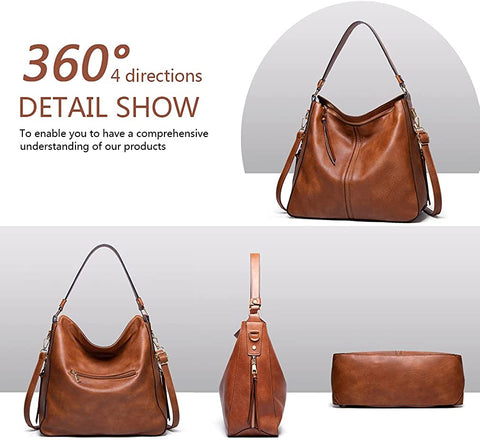 Meobvg Leather Hobo Bag Women Handbags and Purses Large Tote Shoulder Crossbody Bags Set 2pcs