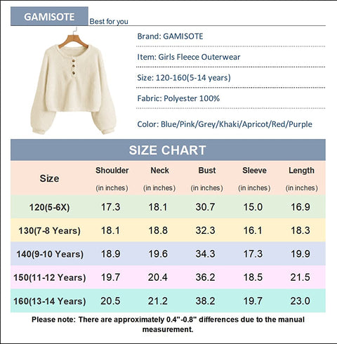 Girls Sherpa Fleece Crop Tops Oversized Puff Long Sleeve Sweatshirt Jacket Coat