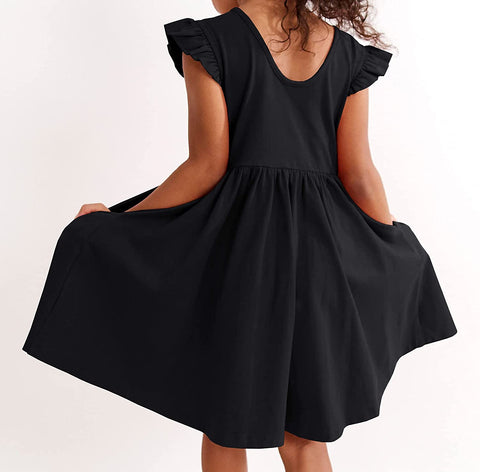 GAMISOTE Girls Flowy Dress Ruffle Cap Sleeve A Line Twirly Skater Summer Midi Dresses with Pocktes 7-14 Years