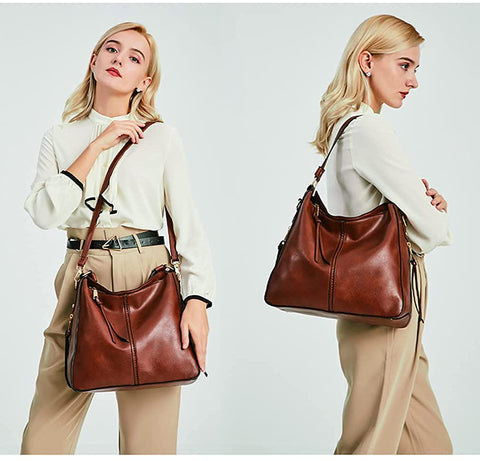 Meobvg Leather Hobo Bag Women Handbags and Purses Large Tote Shoulder Crossbody Bags Set 2pcs