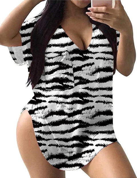 Plus Size Tops for Women Tie Dye Print Casual Scoop Collar T Shirts with Pockets