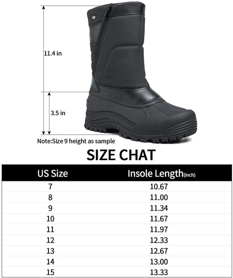 mysoft Men's Winter Snow Boots Mid Calf Waterproof Insulated Fur Lined Warm Anti-Slip Zip Boot