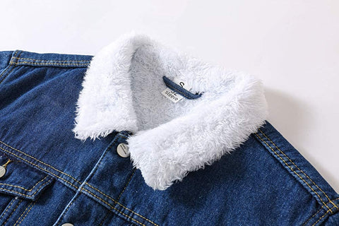 Plaid&Plain Men's Fleece Lined Borg Collar The Sherpa Trucker Jacket Jean Denim Jacket