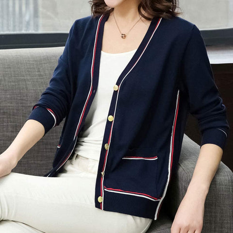 Women's V Neck Knit Button Down Loose Long Sleeve Shirt