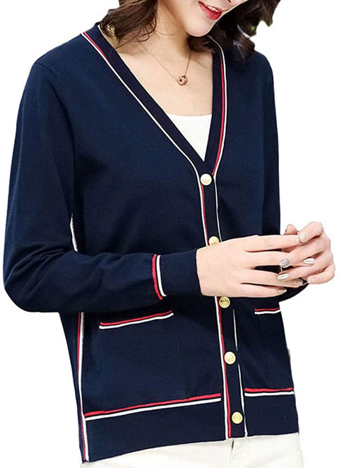 Women's V Neck Knit Button Down Loose Long Sleeve Shirt