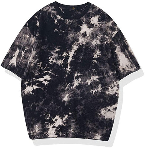 Women's Cool Summer Short Sleeve T-Shirt Fashion Black Tie Dye Top Blouse Shirts