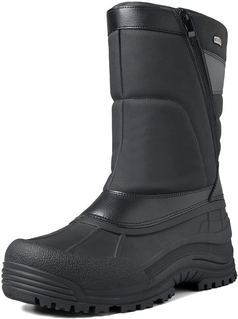 mysoft Men's Winter Snow Boots Mid Calf Waterproof Insulated Fur Lined Warm Anti-Slip Zip Boot