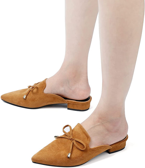 Heel The World Women's Mules Pointed Toe Low Heel Flats Backless Slip On Loafer Shoes for Women