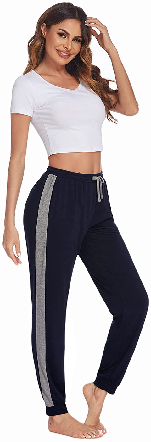 Women Pajama Pants Comfy Lounge Pants Long Pajama Bottoms Elastic Waist Jogger Pants with 2 Pockets