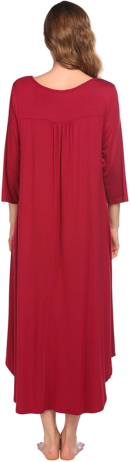 Long 3/4 Sleeve Lounge Dress Women Sleepshirt