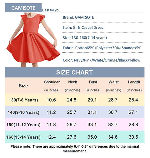 GAMISOTE Girls Flowy Dress Ruffle Cap Sleeve A Line Twirly Skater Summer Midi Dresses with Pocktes 7-14 Years