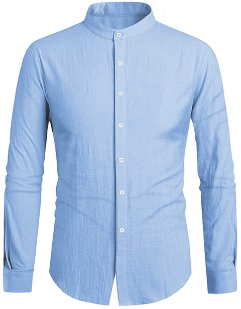 Men's Linen Button Down Shirt Long Sleeve Casual Loose Hippie Beach Yoga T-Shirts Tops