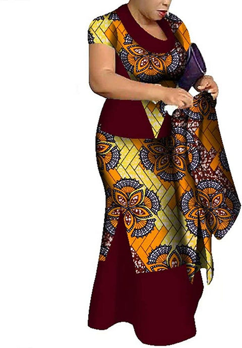 African Matching Dresses Sets Women's 3 Pieces Tops & Skirts & Headwrap Clothing Plus Size