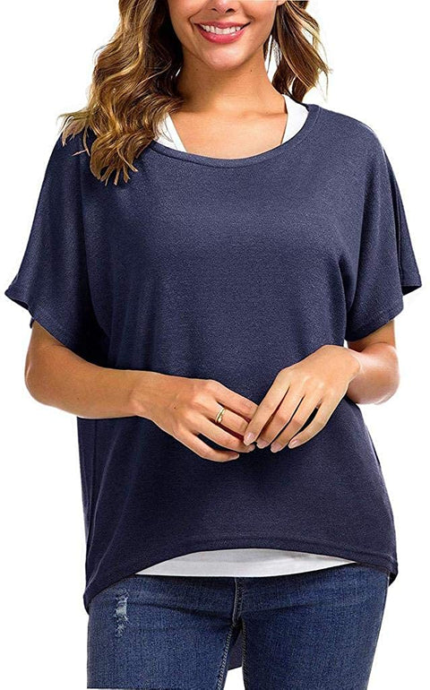 Women's Short Sleeve Scoop Neck T Shirts Summer Casual Loose Baggy Tops Shirts