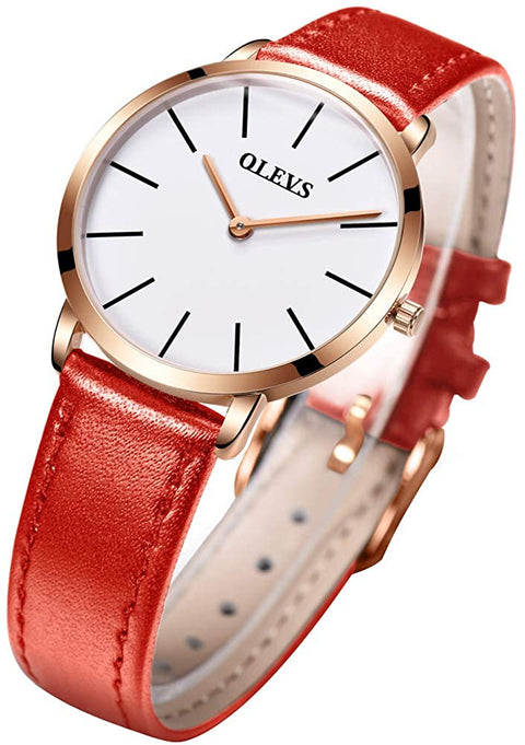 Ultra Thin for Ladies Leather Band Wrist Watch