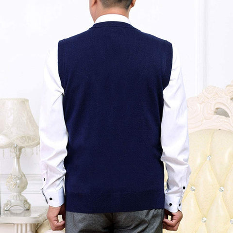 Men's Buttons Down Vests Sweaters- V Neck Casual Slim Fit Wool Sweaters