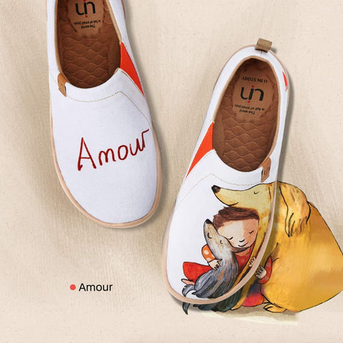UIN Women's Slip On Loafers Canvas Lightweight Flats Sneakers Love & Humans Walking Casual Art Painted Travel Shoes Amour