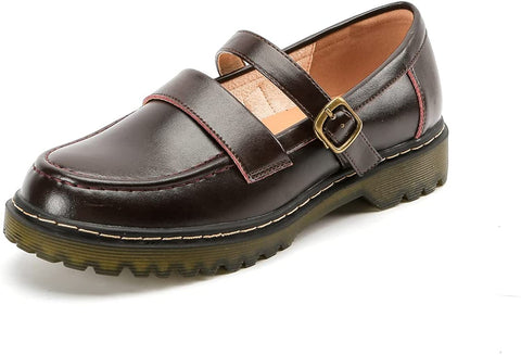 KANGFEINI Round Toe Comfortable Driving Mocassin Casual Flat Shoes Anti-Slip Leather Leather Penny Loafers jk Mary Jane Women's Shoes